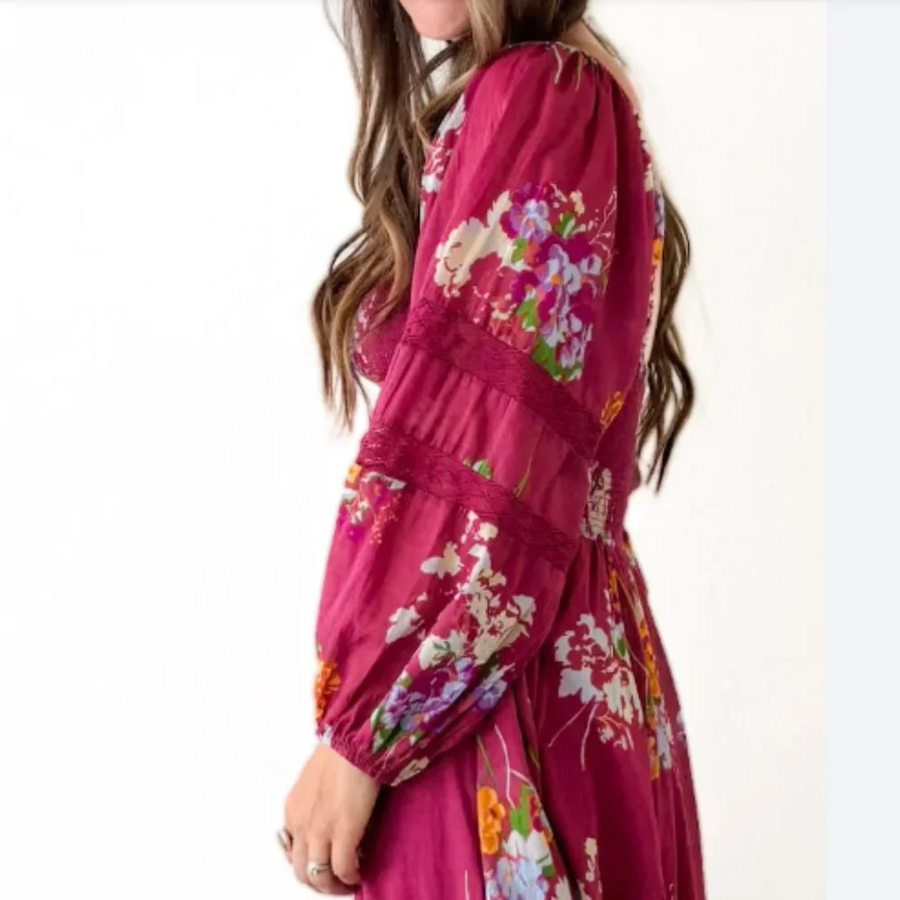 new FREE PEOPLE Morning Glory Maxi Dress / Red Combo  268